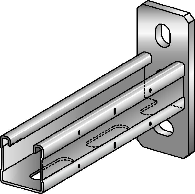 MQK-41-F Bracket Hot-dip galvanised (HDG) bracket with a 41 mm high, single MQ strut channel for medium-duty applications