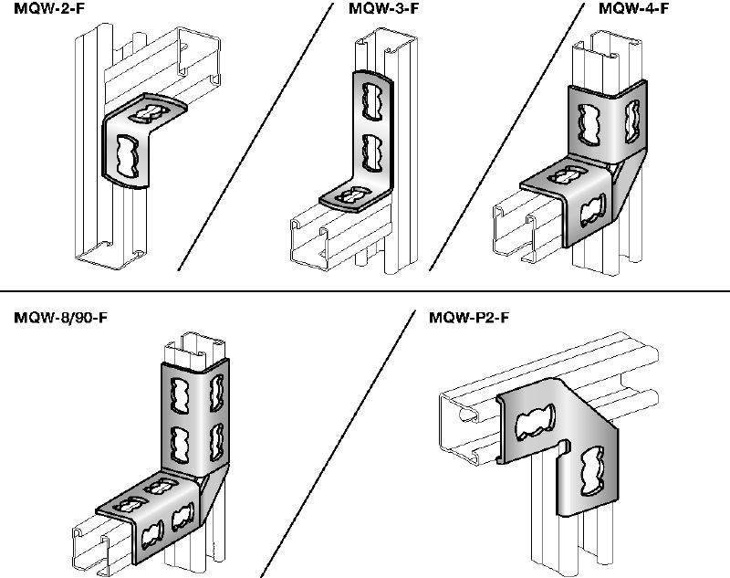 MQW 90°-F Hot-dip galvanised (HDG) 90-degree angle for connecting multiple MQ strut channels