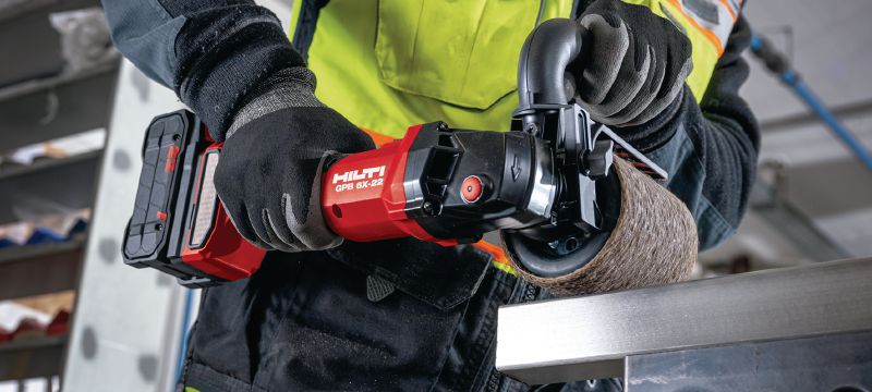 GPB 6X-22 Cordless burnisher Variable-speed cordless burnishing tool with upgraded performance and battery run time for grinding and finishing metals (Nuron battery platform) Applications 1