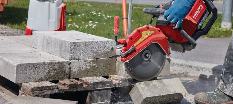 DSH 700-22 battery cut-off saw (rear handle) heavy-duty, rear-handle battery-powered cut-off saw for concrete, metal and masonry (Nuron battery platform) Applications 1